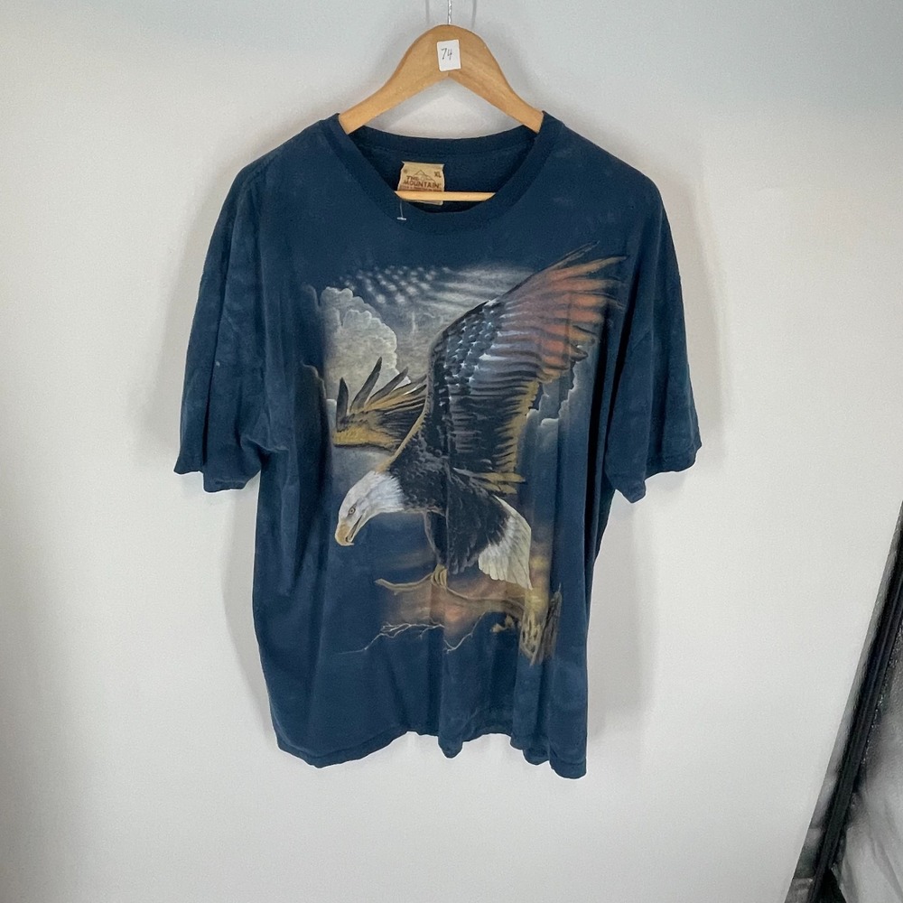 Vintage The Mountain American Bald Eagle Tie Dye T-Shirt Navy Blue Size XL